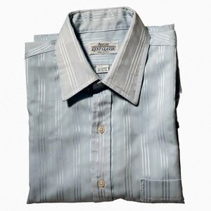 Arrow Kent Blue Tonal Stripe Evening Dress Shirt 15.5 32/33 L Satin‎ Sheen Party